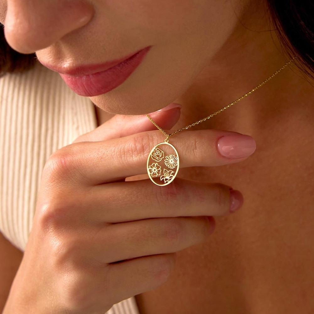 Birth Flower Necklace - Collier personnalisé avec fleur de naissance,
