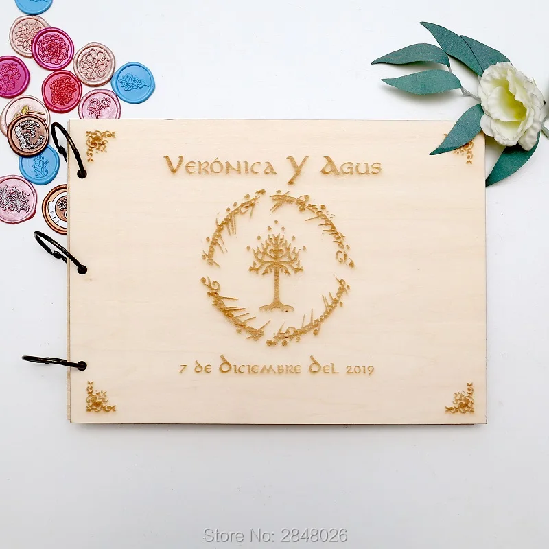 Custom Photo Book - Livre d'invité de mariage personnalisé rustique,
