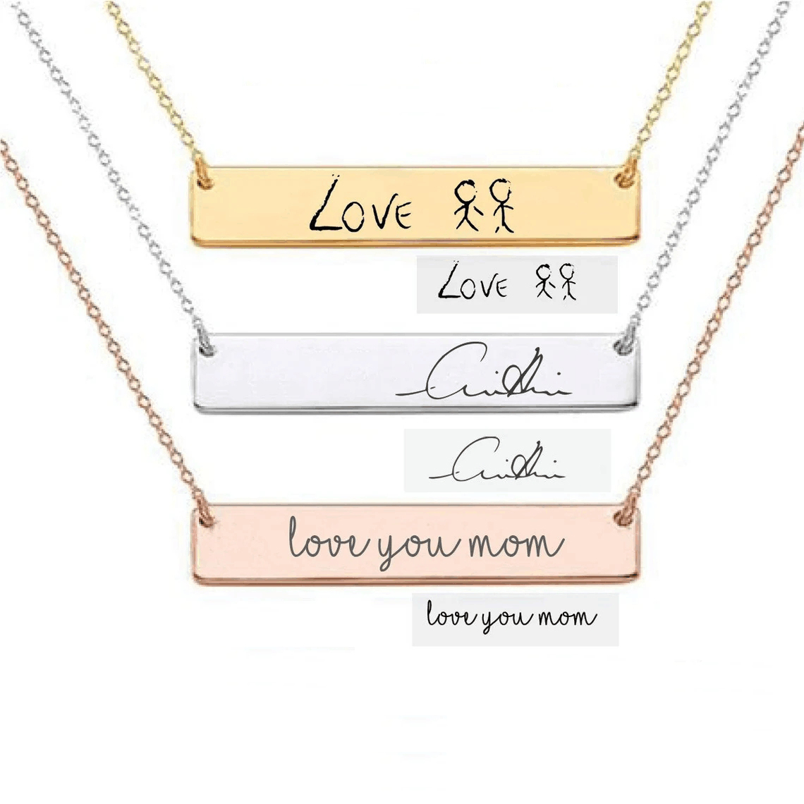 Handwriting Necklace Bar - Collier de barre d'écriture réelle, pendentif