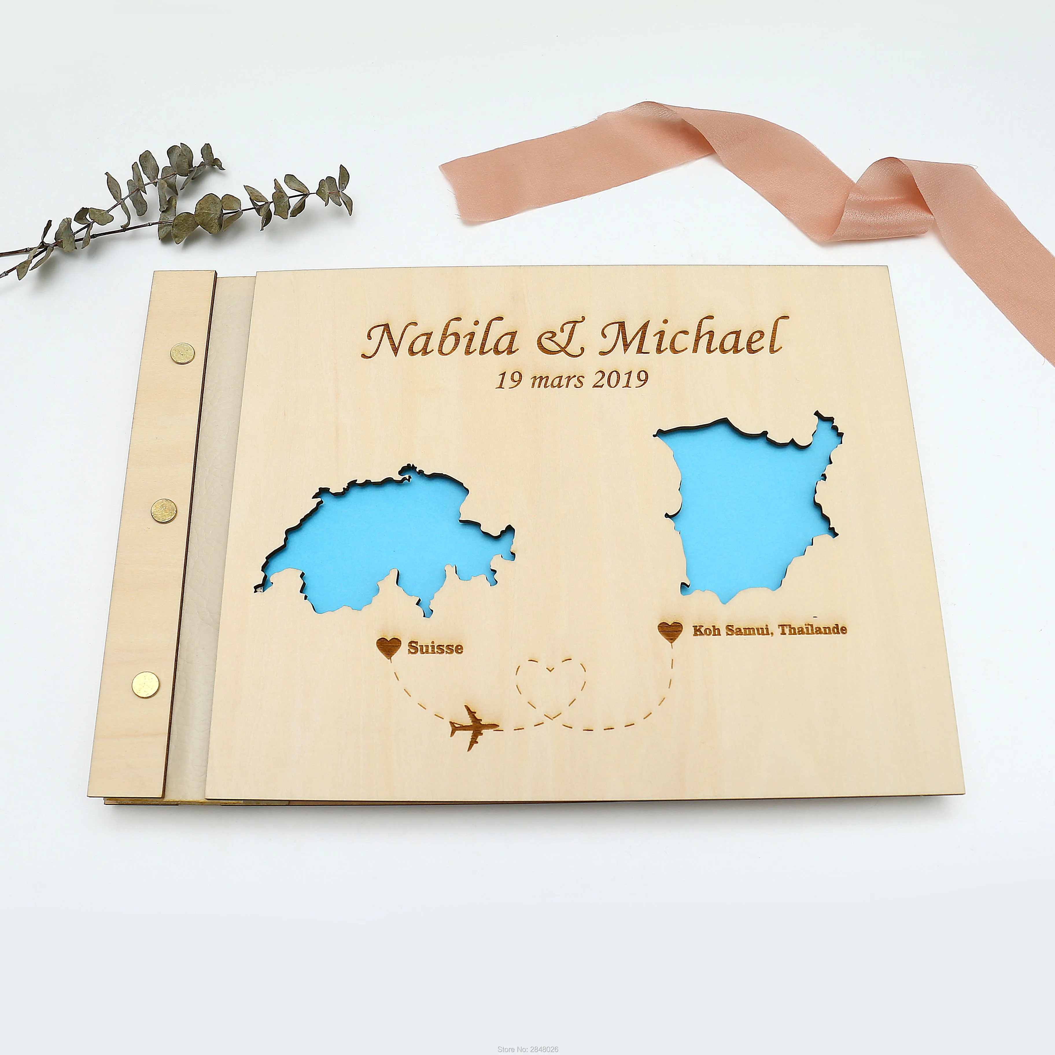 Custom Star Map - Livre d'or de mariage gravé rustique,