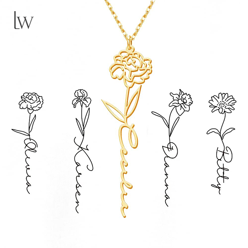 Birth Flower Necklace - Collier personnalisé avec nom de fleur