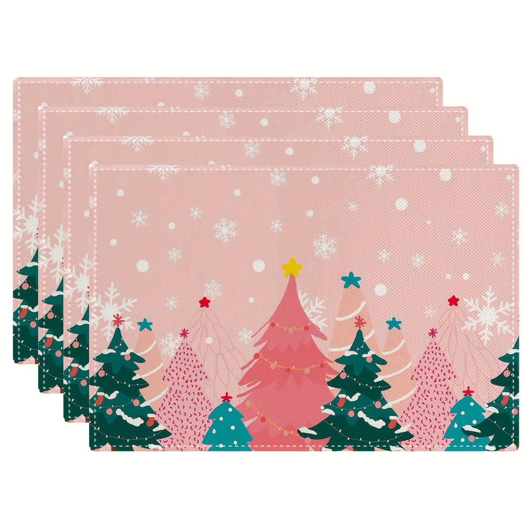 Family Tree Print - Napperons imprimés sapin de Noël rose,