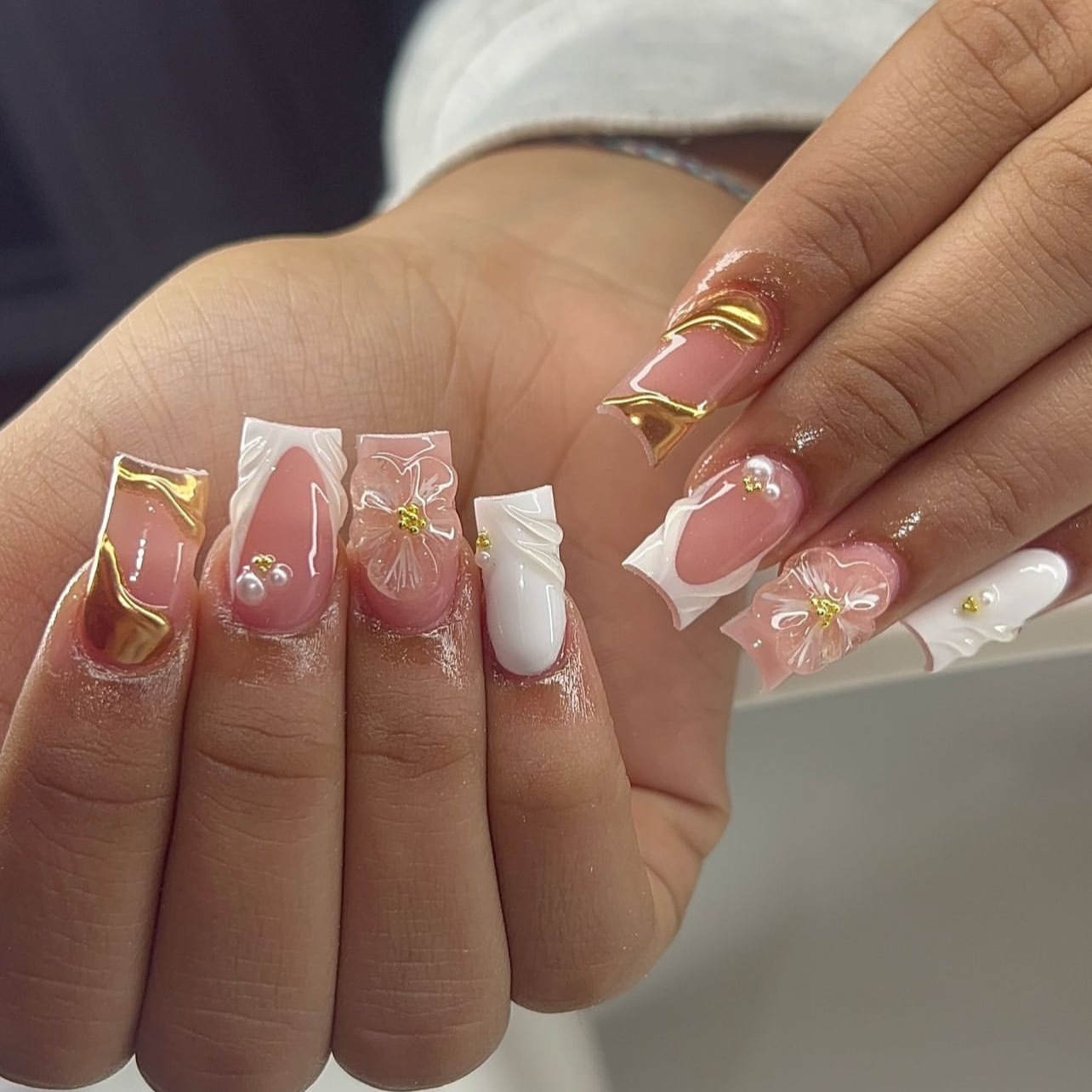 Faux ongles carrés moyens avec - Pressed Flower Art avis et prix