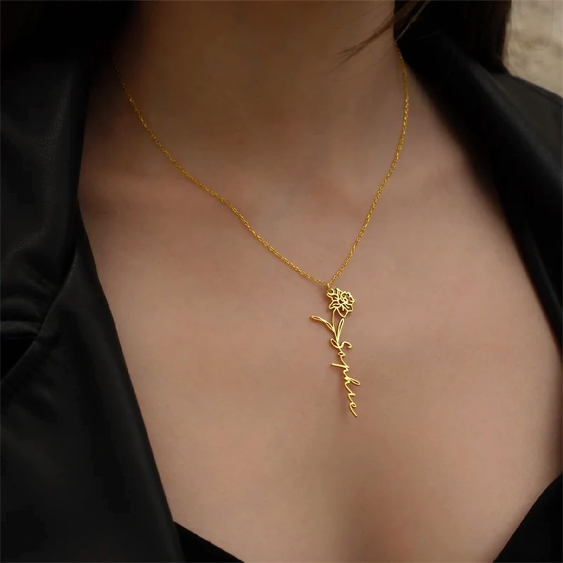 Collier personnalisé avec nom  - Birth Flower Necklace avis et prix